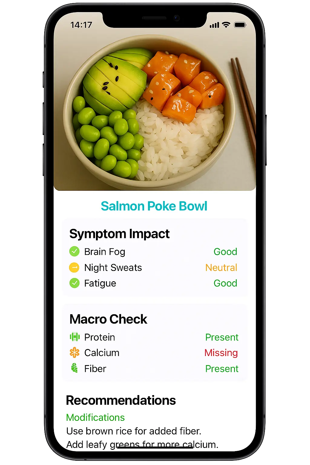 Menoscan app showing analysis results